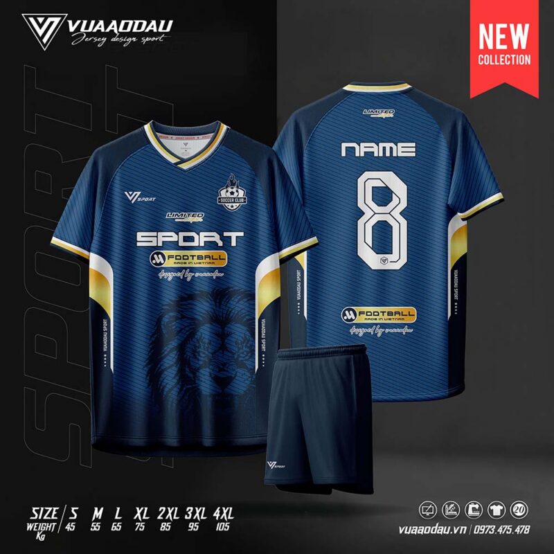 Áo Bóng Đá Thiết Kế Sư Tử Xanh Navy Vàng - Mạnh Mẽ & Đầy Cá Tính