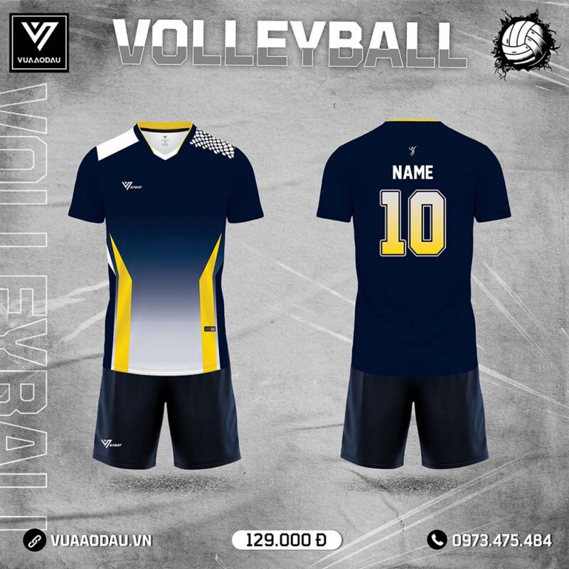 Áo Bóng Chuyền Nam Xanh Navy Điểm Nhấn Vàng Gradient - Năng Động & Hiện Đại