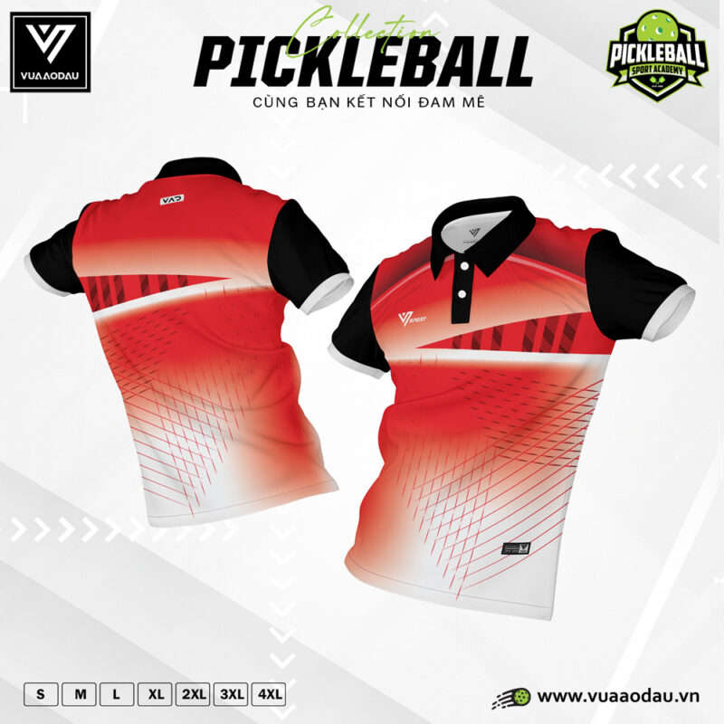 Áo đồng phục thể thao Pickleball đỏ gradient cổ bẻ – Thiết kế năng động cho đội nhóm
