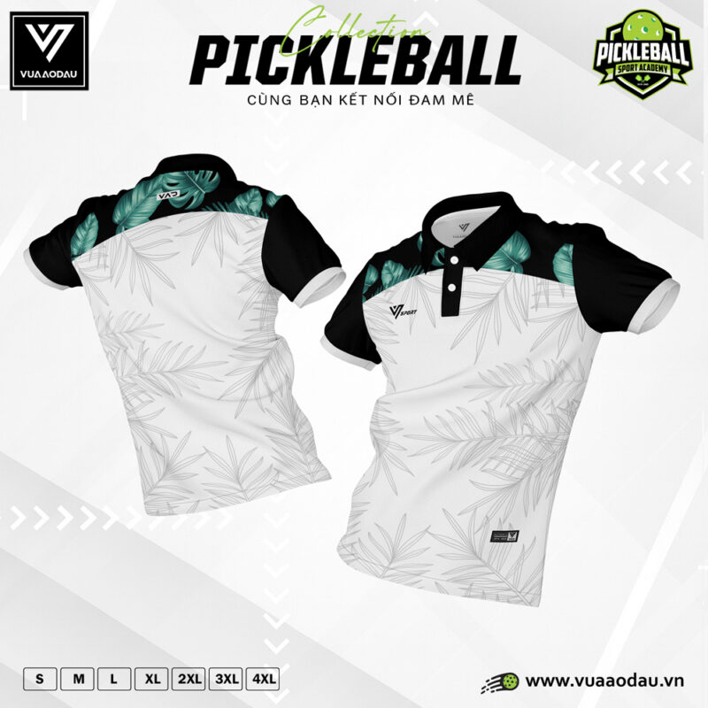 Áo Thể Thao Pickleball Trắng Đen Lá Cây Xanh – Thanh lịch & Năng động