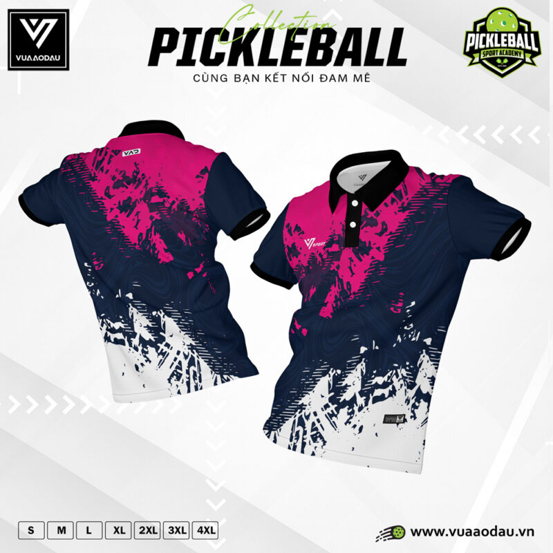 Áo Polo Pickleball Hồng Neon Xanh Navy Trắng – Phong Cách Năng Động Cá Tính