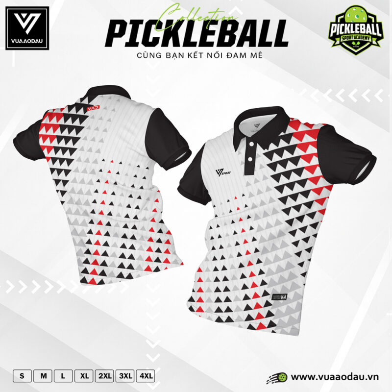 Áo Polo Pickleball Tam Giác Trắng Đen Đỏ Năng Động – Mã 19
