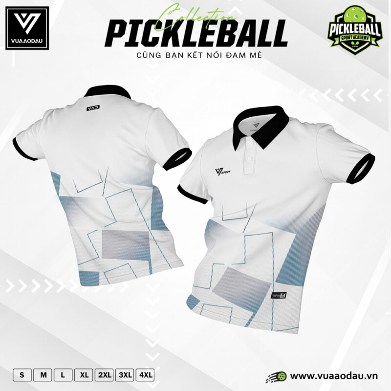Áo Polo Pickleball Trắng Phối Xanh Xám – Lịch Lãm & Năng Động
