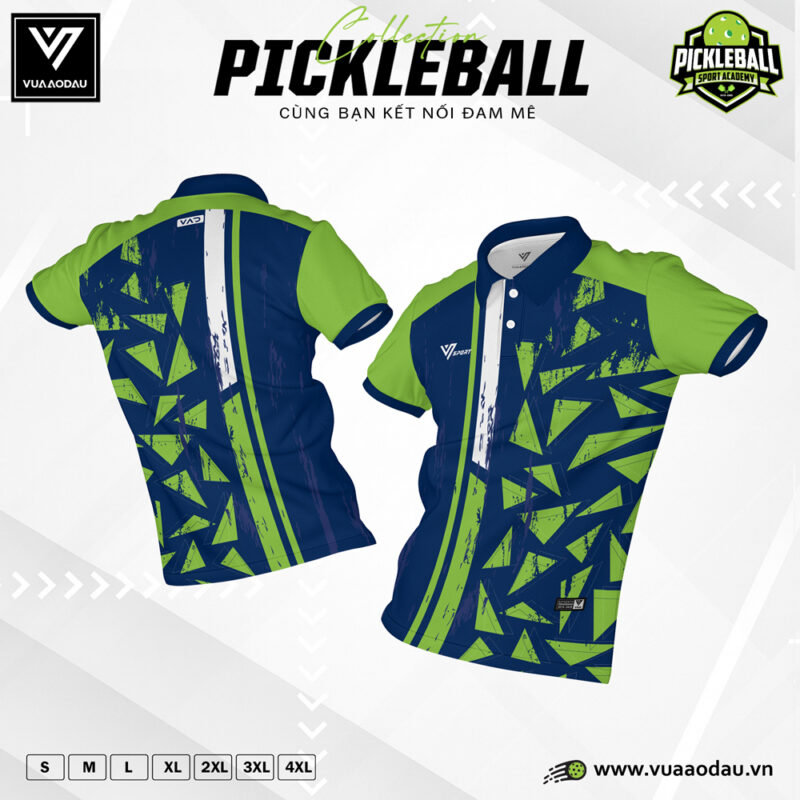Áo Thể Thao Pickleball Xanh Navy Điểm Nhấn Xanh Lá – Sang Trọng & Năng Động