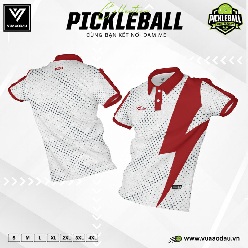 Áo Polo Pickleball Trắng Chấm Bi Xanh Navy – Phối Tay Đỏ Nổi Bật