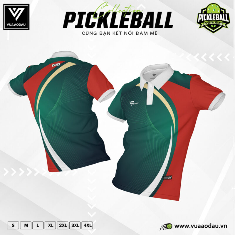 Áo Polo Thể Thao Pickleball Xanh Lá Đỏ Trắng Năng Động - AoPickleball-39