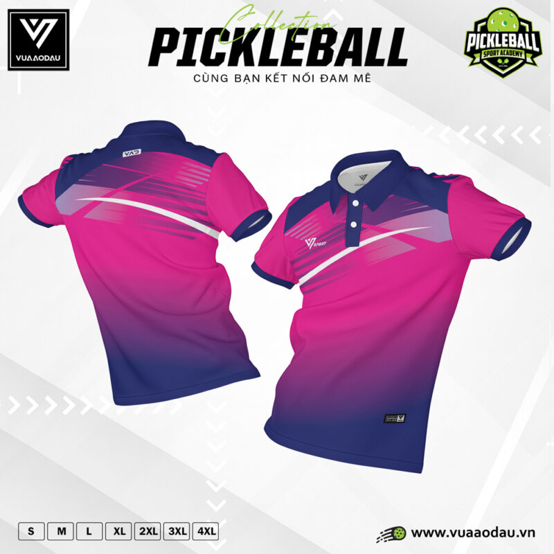 Áo Polo Pickleball Năng Động – Hồng Sọc Xanh Dương Trẻ Trung