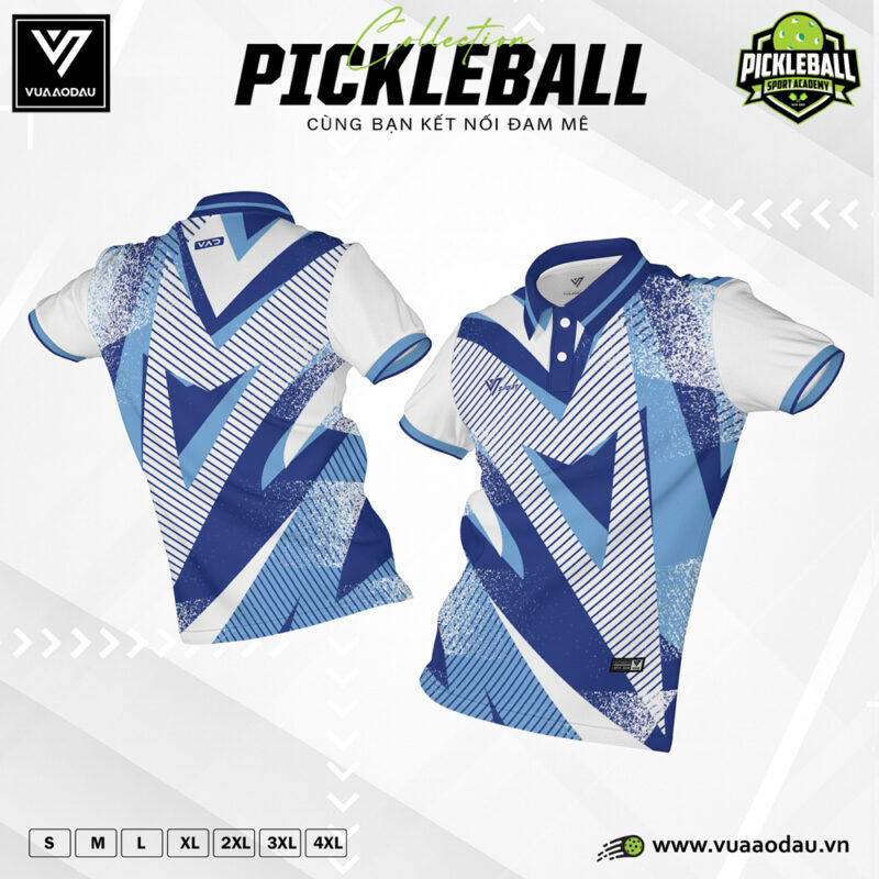 Áo Pickleball Xanh Dương Họa Tiết Chữ V Năng Động