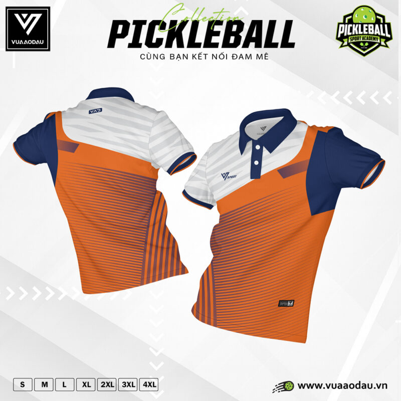 Áo Polo Thể Thao Pickleball Sọc Dọc Cam Navy Trắng – Năng Động, Trẻ Trung, Thoáng Mát