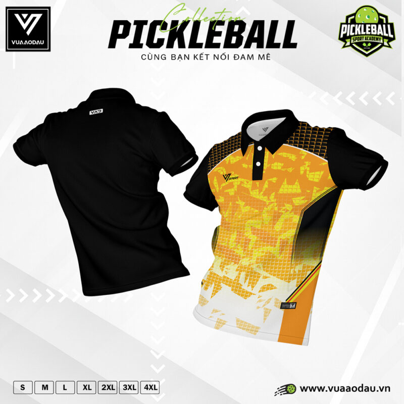 Áo Pickleball Polo Vàng Cam Trắng Đen Thiết Kế Lưới Năng Động – Vua Áo Đấu
