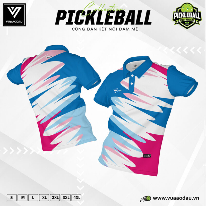 Áo thể thao Pickleball xanh dương hồng cách điệu – Năng động & trẻ trung