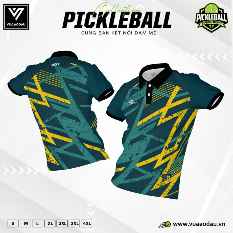 Áo thể thao Pickleball xanh dương đậm phối vàng – Năng động cá tính