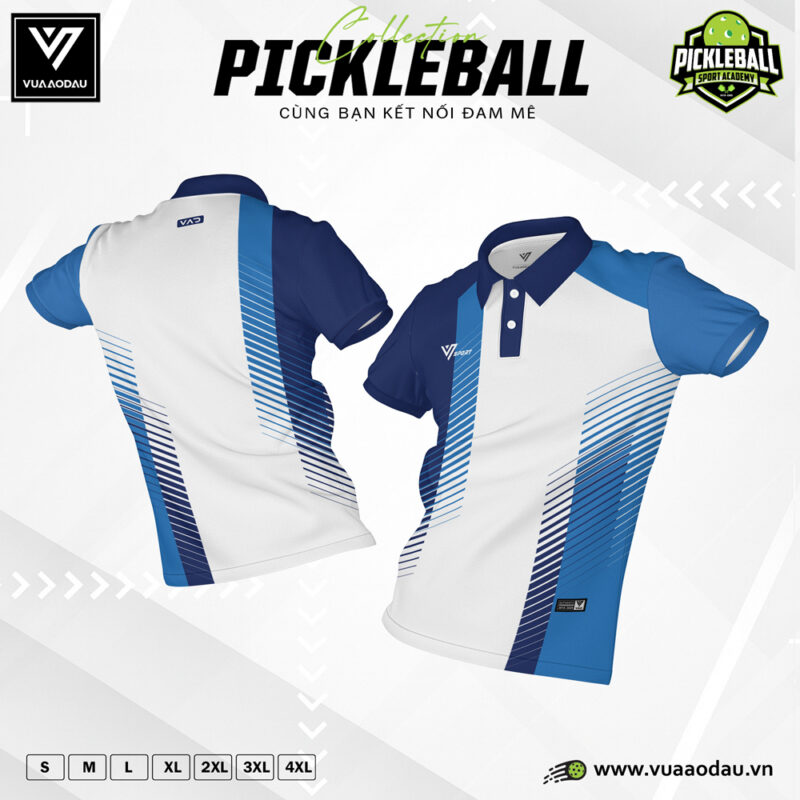 Áo Pickleball Xanh Dương Trắng Sọc Chéo – Năng Động & Thoáng Mát
