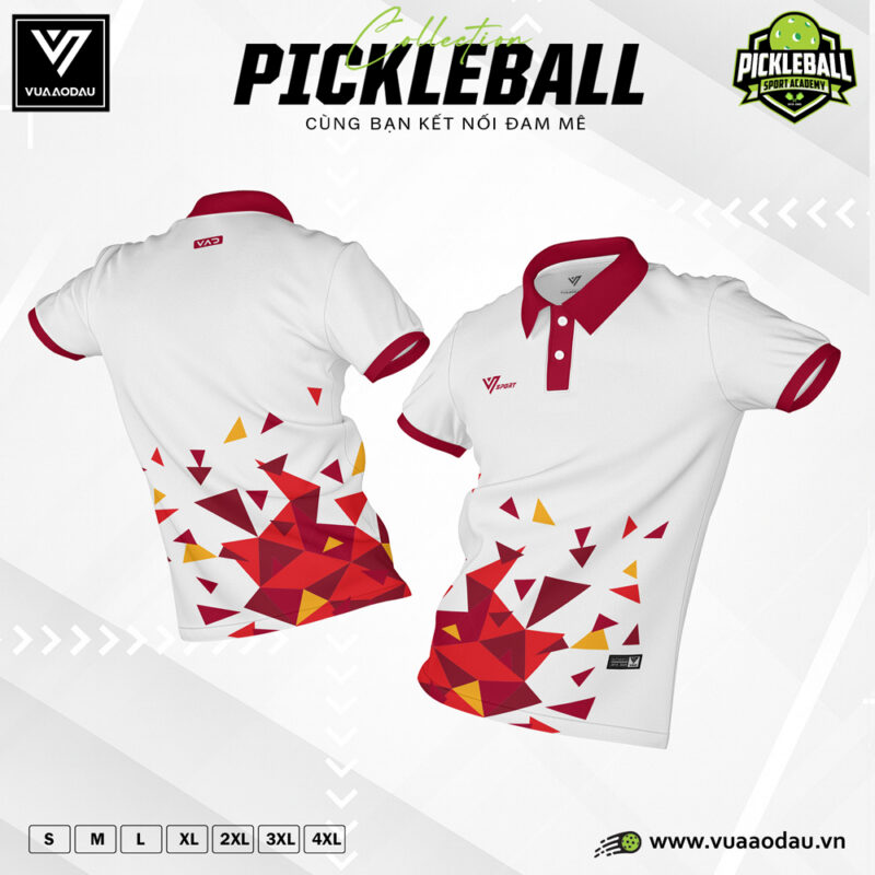 Áo Polo Pickleball Trắng Họa Tiết Tam Giác Năng Động