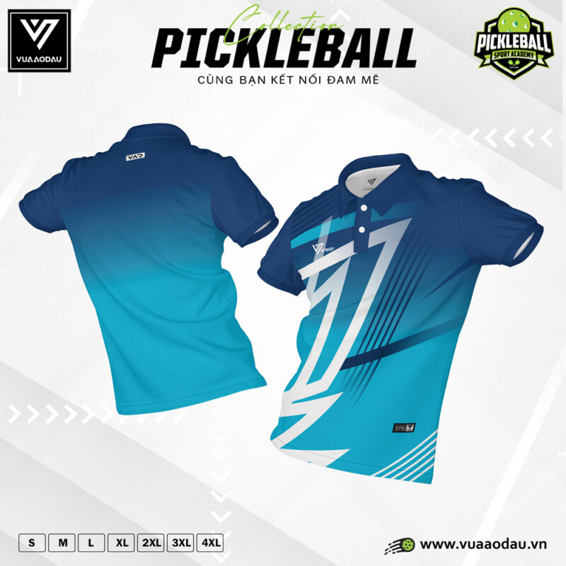 Áo Thể Thao Pickleball Xanh Dương Gradient - Polo Chéo Họa Tiết Năng Động