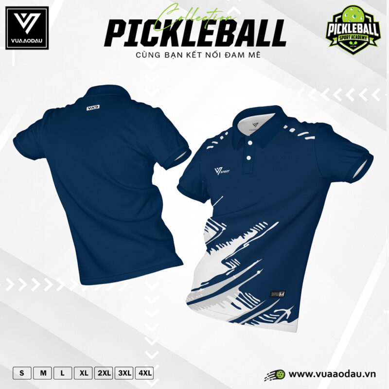 Áo Polo Pickleball Xanh Navy Họa Tiết Trắng Năng Động