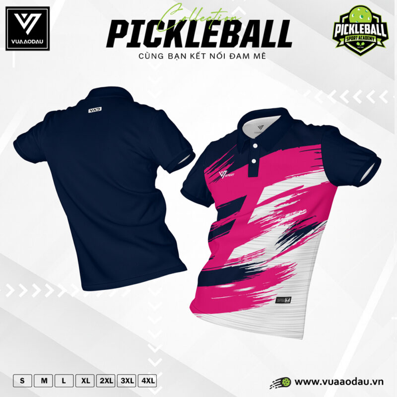 Áo Polo Thể Thao Pickleball Phối Xanh Đậm Hồng Sẫm – Năng Động & Cá Tính