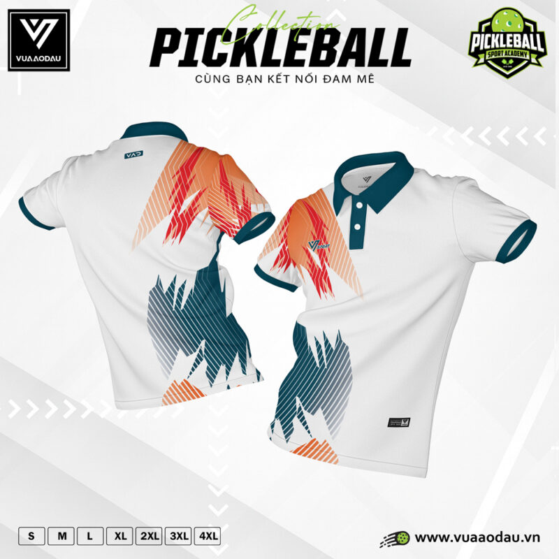 Áo Polo Pickleball Trắng Cam Xanh – Năng Động & Thanh Lịch