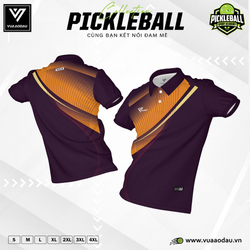 Áo Pickleball Tím Đậm Pha Cam – Thiết Kế Năng Động, Chất Liệu Thoáng Khí