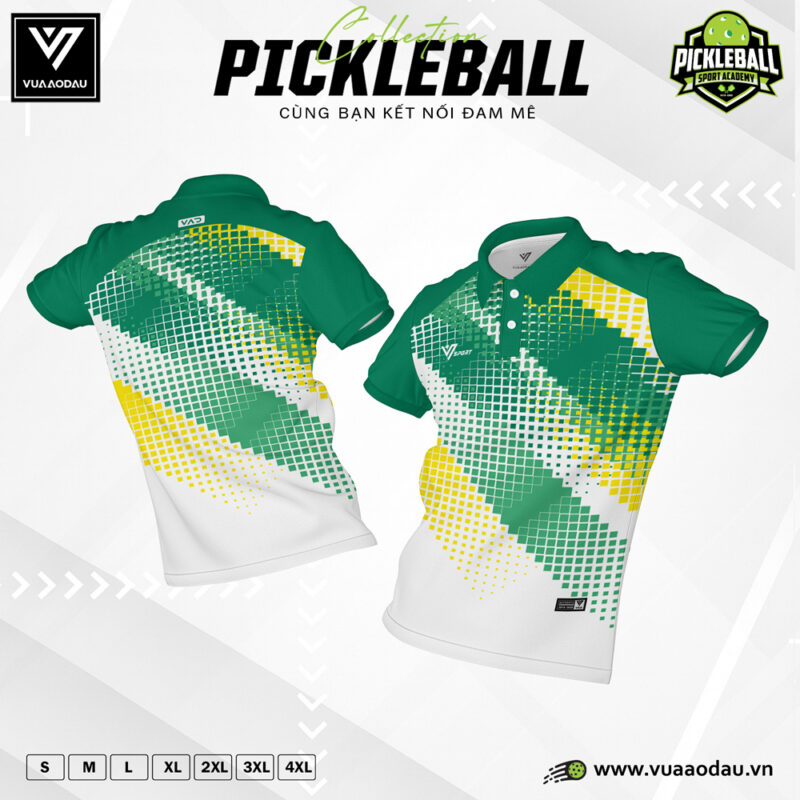 Áo Thể Thao Pickleball Phối Xanh Lá Trắng Vàng Pixel Hiện Đại