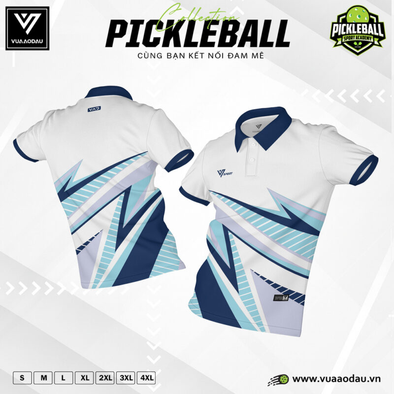 Áo Polo Thể Thao Pickleball Trắng Xanh Năng Động