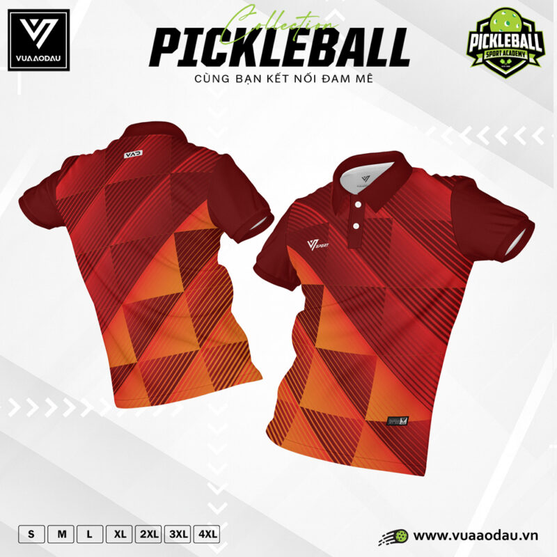 Áo Pickleball Đỏ Cam Vàng Họa Tiết Tam Giác Năng Động
