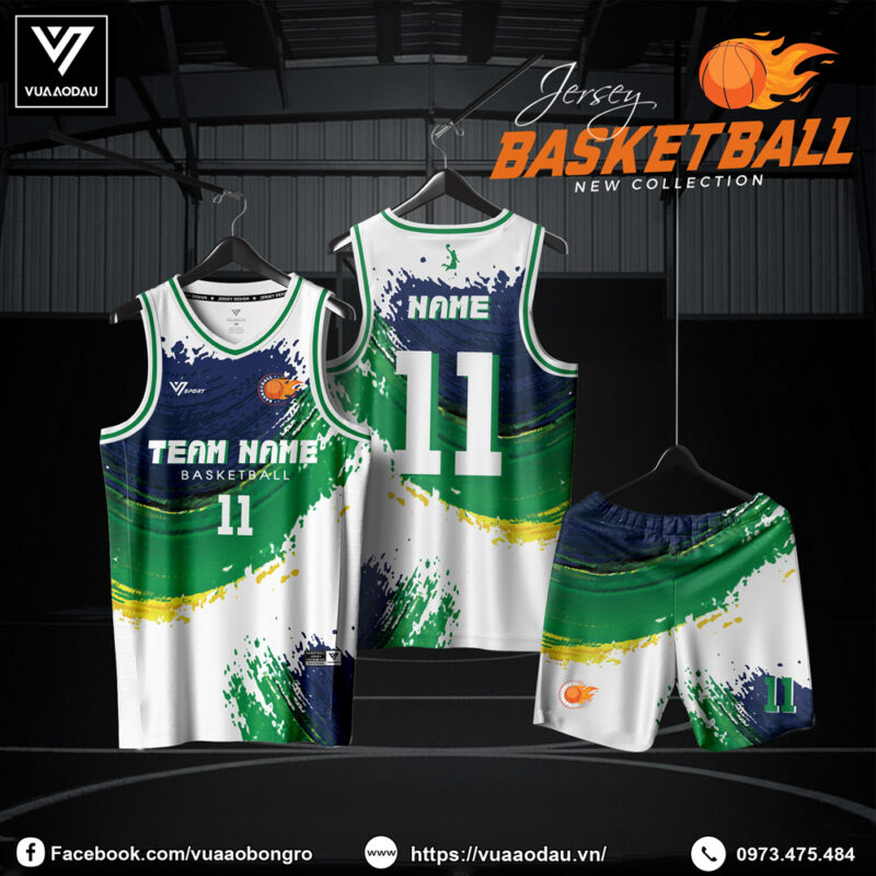 Set Đồ Bóng Rổ Xanh Navy Xanh Lá Vạch Vàng – Vuaaodau 2025