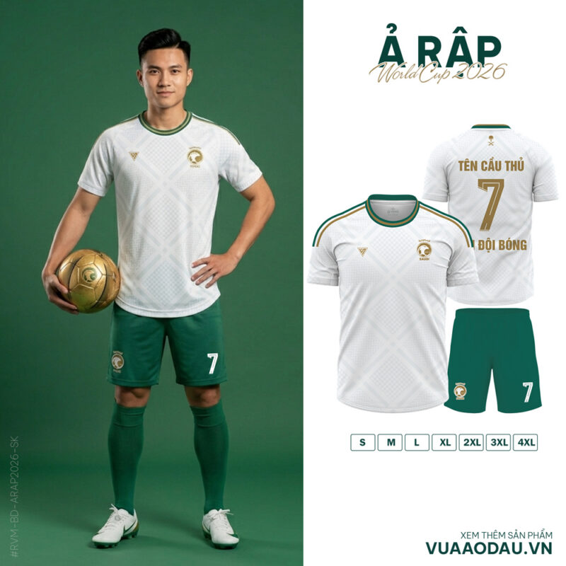 Áo Đội Tuyển World Cup 2026 Ả Rập Xê Út Sân Khách - Trắng Xanh Lá Vàng Đồng Đẳng Cấp