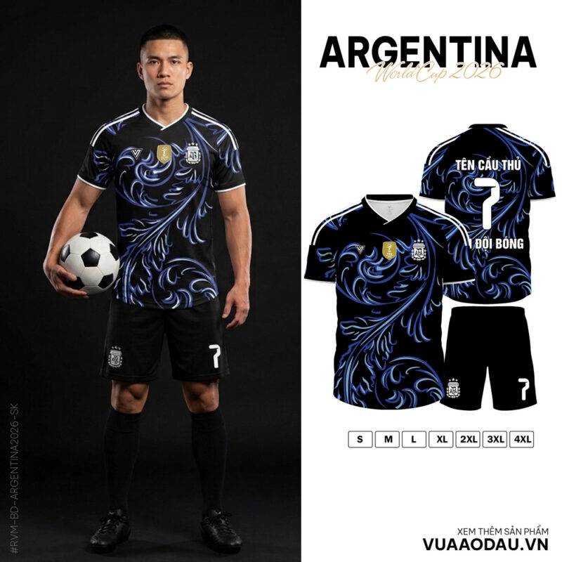 Áo Đội Tuyển World Cup 2026 Argentina Màu Đen Xanh Biển - Thiết Kế Năng Động, Sang Trọng