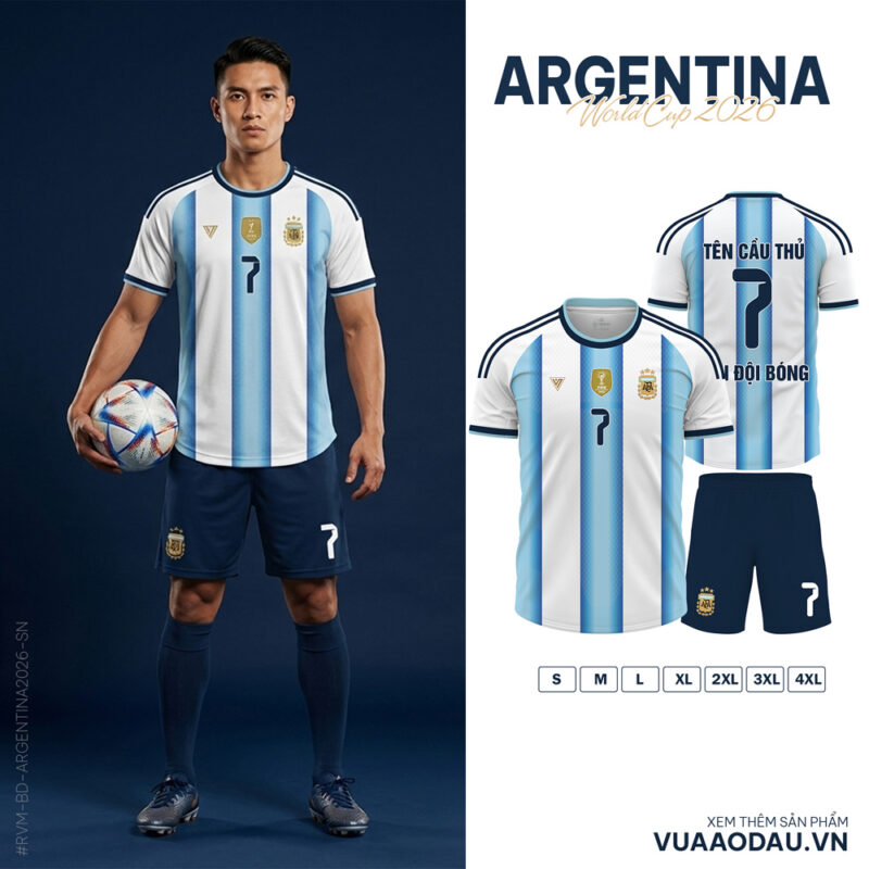 Áo đội tuyển Argentina World Cup 2026 - Xanh Da Trời Trắng Đẳng Cấp