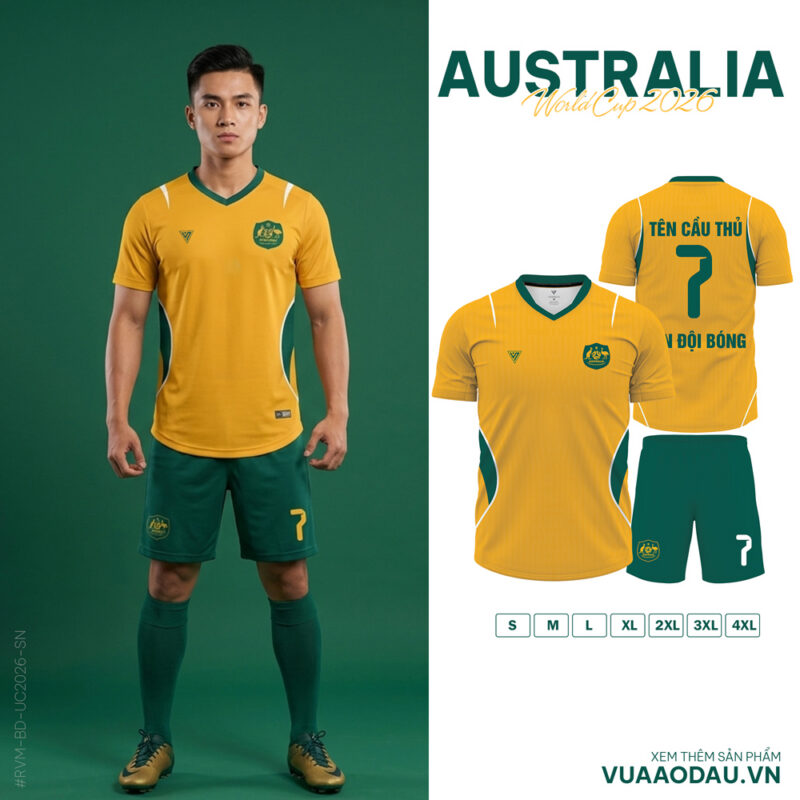 Áo Đội Tuyển Australia World Cup 2026 Sân Nhà - Vàng Xanh Lá Năng Động