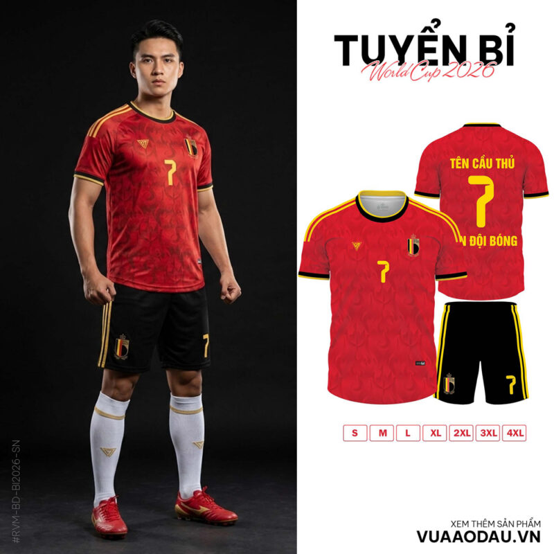 Bộ Trang Phục Bóng Đá Tuyển Bỉ World Cup 2026 Đỏ Sang Trọng