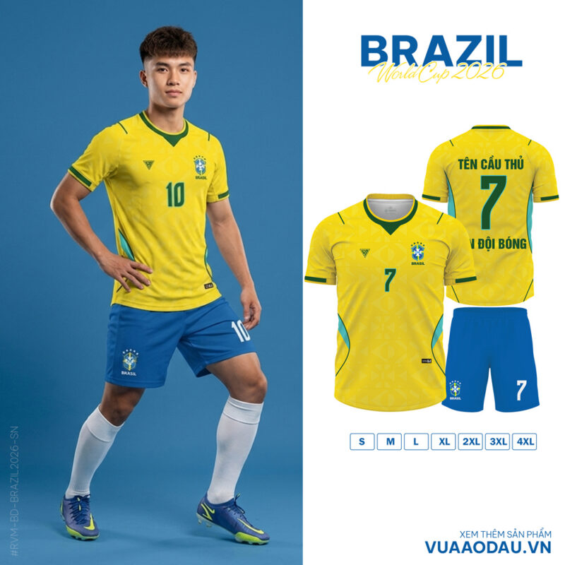 Áo Đội Tuyển Brazil World Cup 2026 Màu Vàng-Xanh Lam Phiên Bản Sân Nhà
