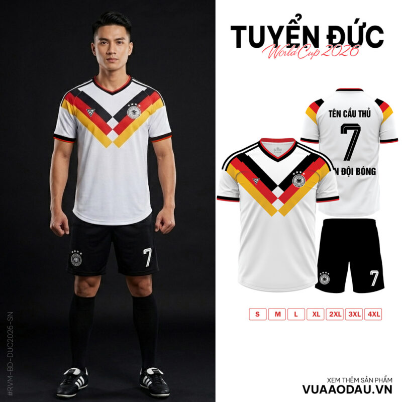 Áo Đội Tuyển Đức Trắng Họa Tiết Chữ V World Cup 2026 - Cá Tính & Sang Trọng