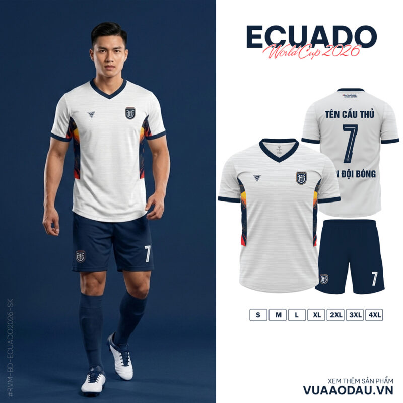 Áo Đội Tuyển Ecuador World Cup 2026 Màu Trắng Xanh Đen