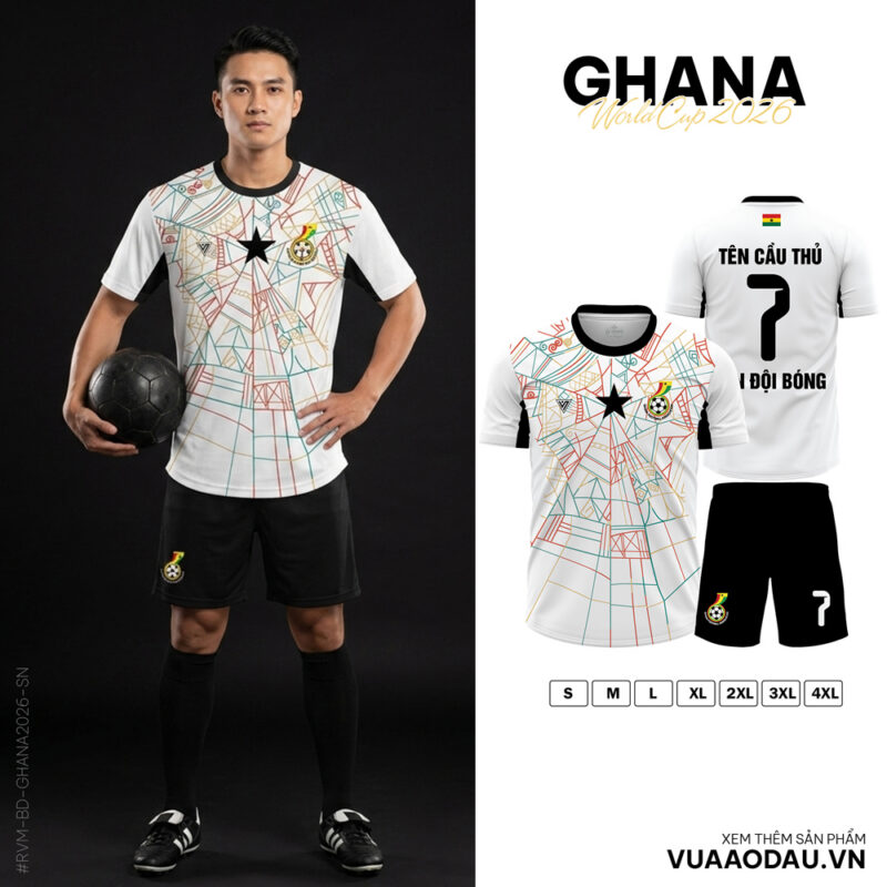 Áo Đội Tuyển Ghana World Cup 2026 Trắng - Đa Sắc Sáng Tạo Ngôi Sao Đen