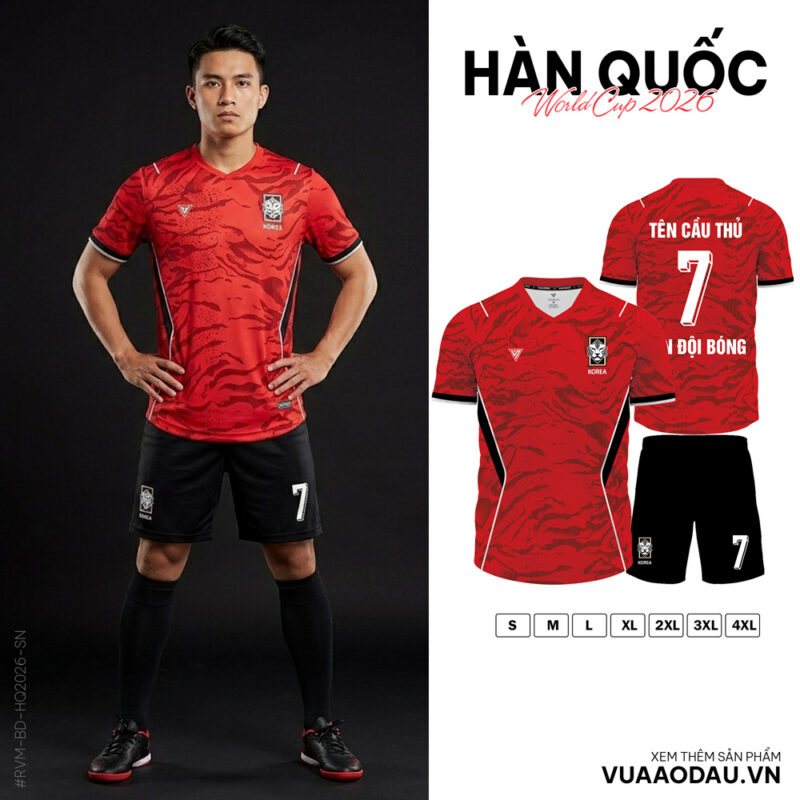 Áo Đấu Đội Tuyển Hàn Quốc World Cup 2026 Đỏ Phối Đen - Tinh Thần Chiến Binh Á Châu