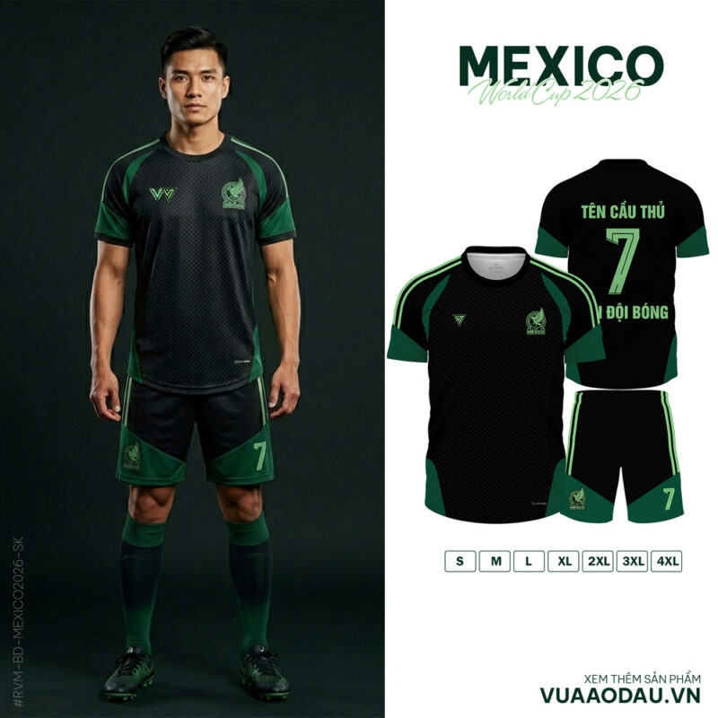 Áo Đội Tuyển Mexico World Cup 2026 Màu Đen Xanh Lá (S-4XL) Chất Thể Thao Mới