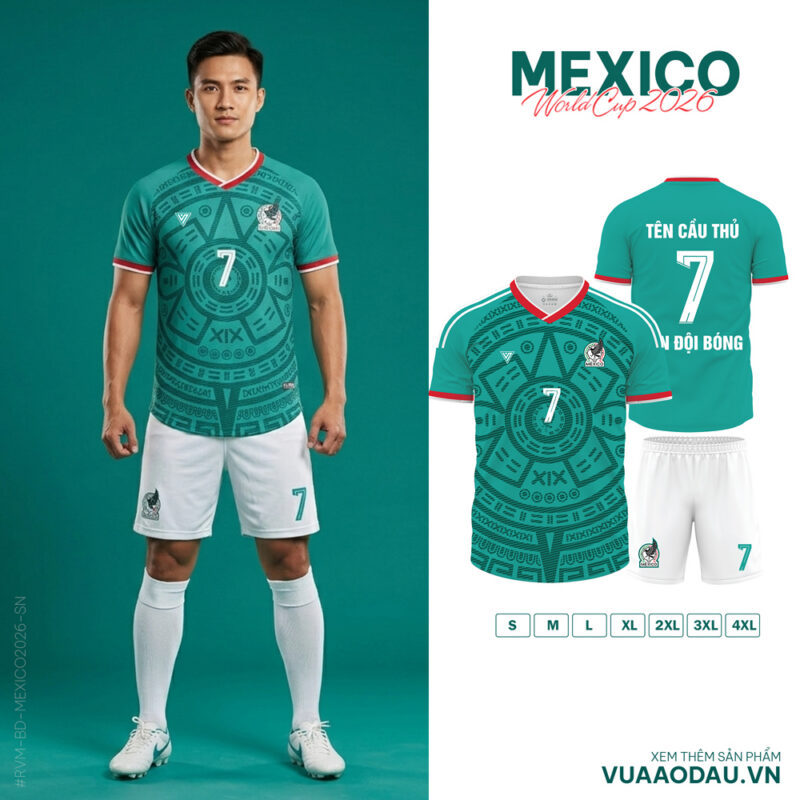 Áo Đội Tuyển Mexico World Cup 2026 Xanh Lá – Họa Tiết Aztec Độc Đáo