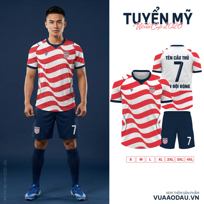 Áo Đội Tuyển Mỹ World Cup 2026 - Đỏ Trắng Xanh Sóng Cờ