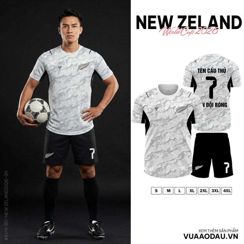 Áo Đội Tuyển World Cup 2026 New Zealand Trắng Đen Họa Tiết Nghệ Thuật