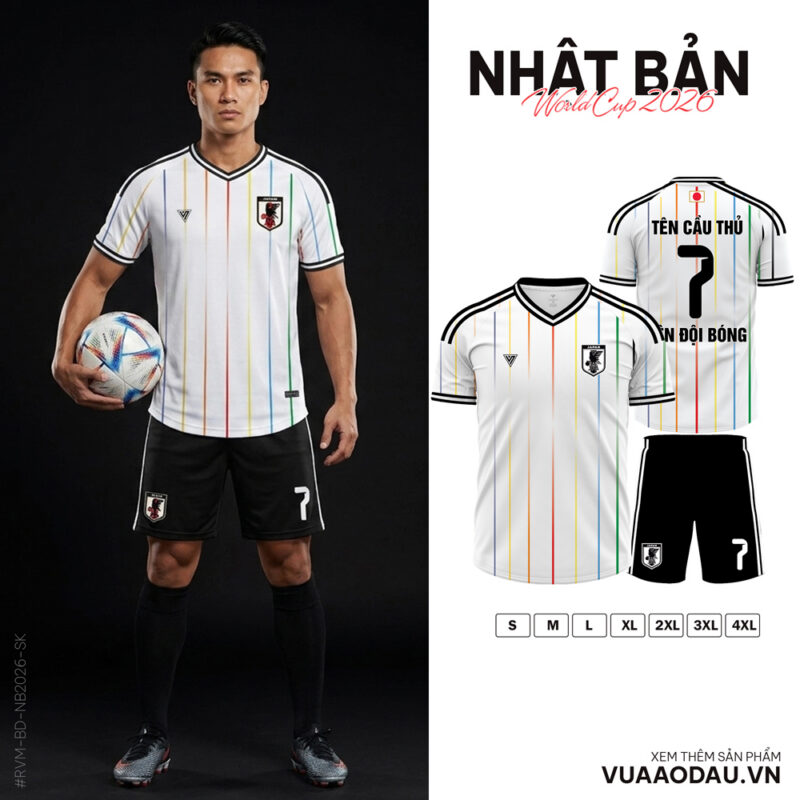 Áo Đội Tuyển Nhật Bản World Cup 2026 Sọc Đa Màu - Trắng Chủ Đạo