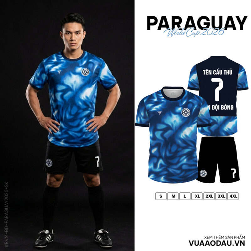 Áo Đội Tuyển World Cup 2026 Paraguay Xanh Dương Đậm – Thoáng Khí, Cá Tính, Tùy Chỉnh Tên Số