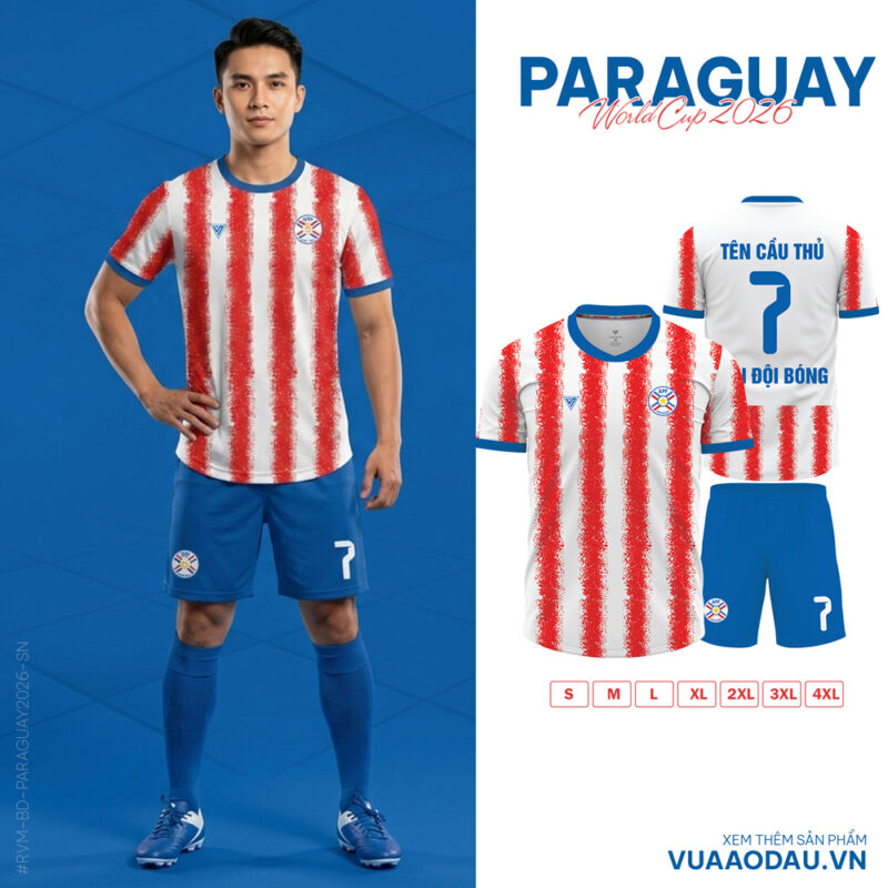Áo Đội Tuyển Paraguay World Cup 2026 Sọc Đỏ Trắng Xanh Dương