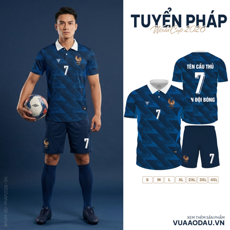 Áo Đội Tuyển Pháp World Cup 2026 Sọc Chéo Xanh Dương Đậm Chính Hãng