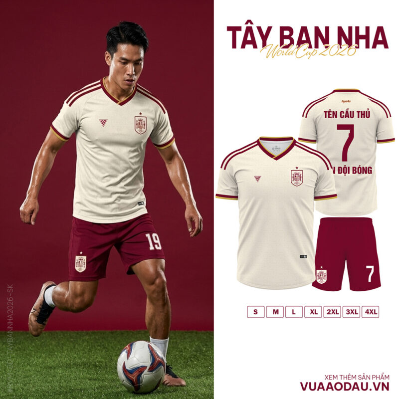 Áo Đấu Đội Tuyển Tây Ban Nha 2026 Màu Kem Đỏ Rượu Vang