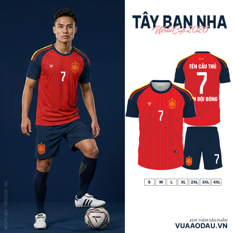 Áo Đội Tuyển Tây Ban Nha World Cup 2026 Đỏ Xanh Navy – Cá Tính, Đậm Tự Hào