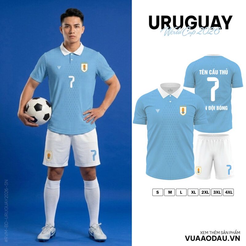 Áo Đấu Đội Tuyển Uruguay World Cup 2026 Xanh Da Trời Nhạt