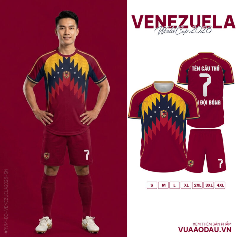 Áo Đội Tuyển Venezuela World Cup 2026 Màu Đỏ Rượu Vang Bordô