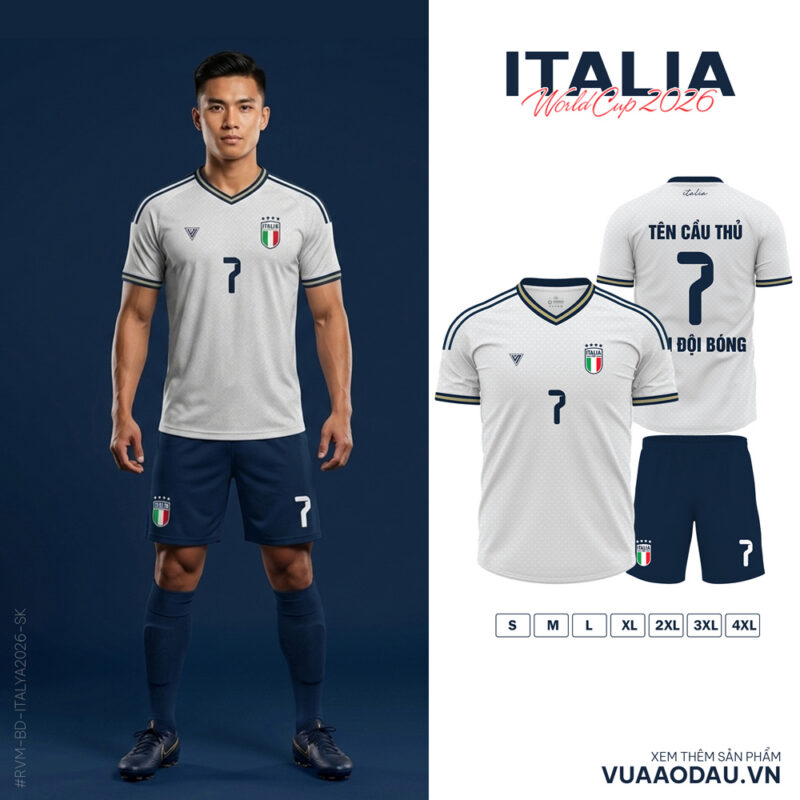 Áo Đội Tuyển Italia World Cup 2026 Trắng Xanh Navy - Thiết Kế Cao Cấp, Hiện Đại